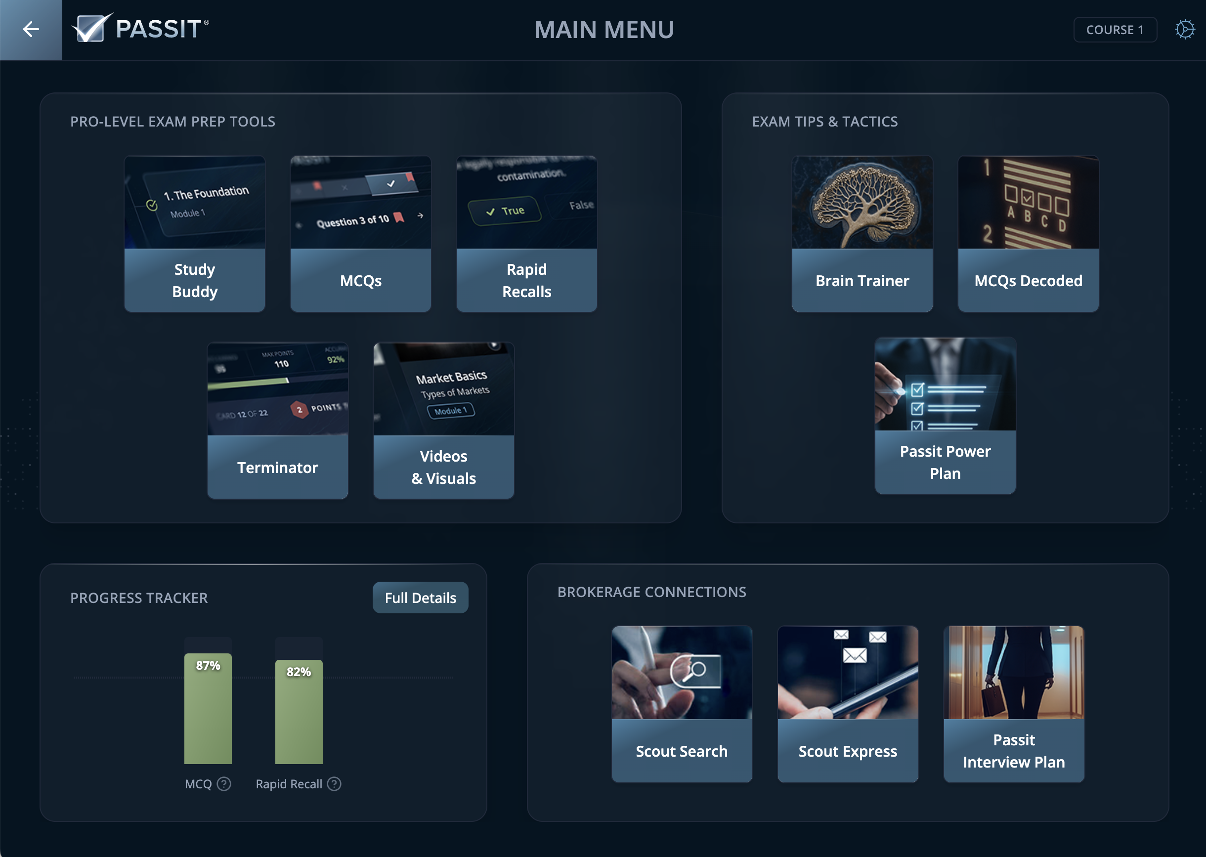 Passit for Course 1: Main Menu Snapshot