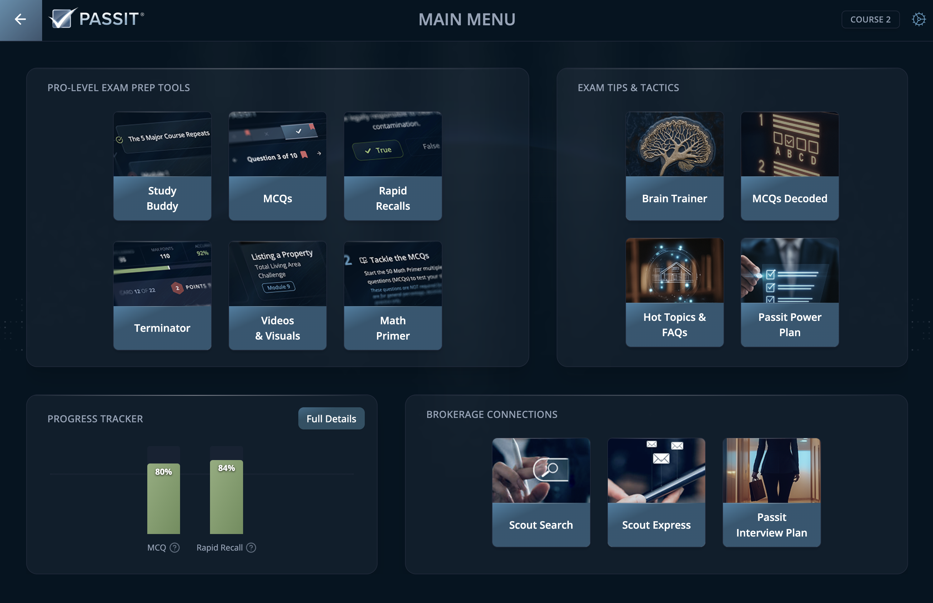 Passit for Course 2: Main Menu Snapshot