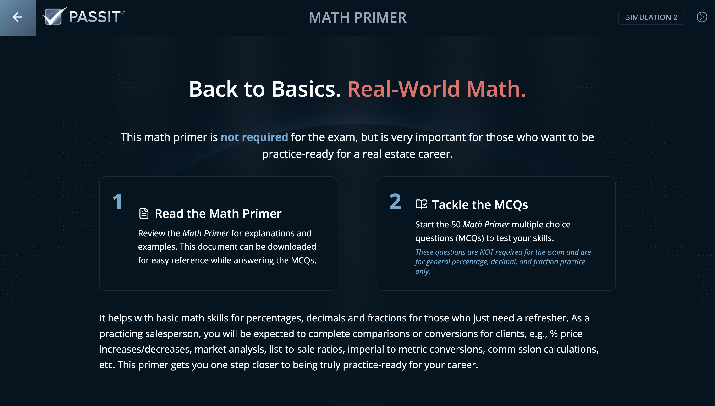 Snapshot of Passit Math Primer Menu