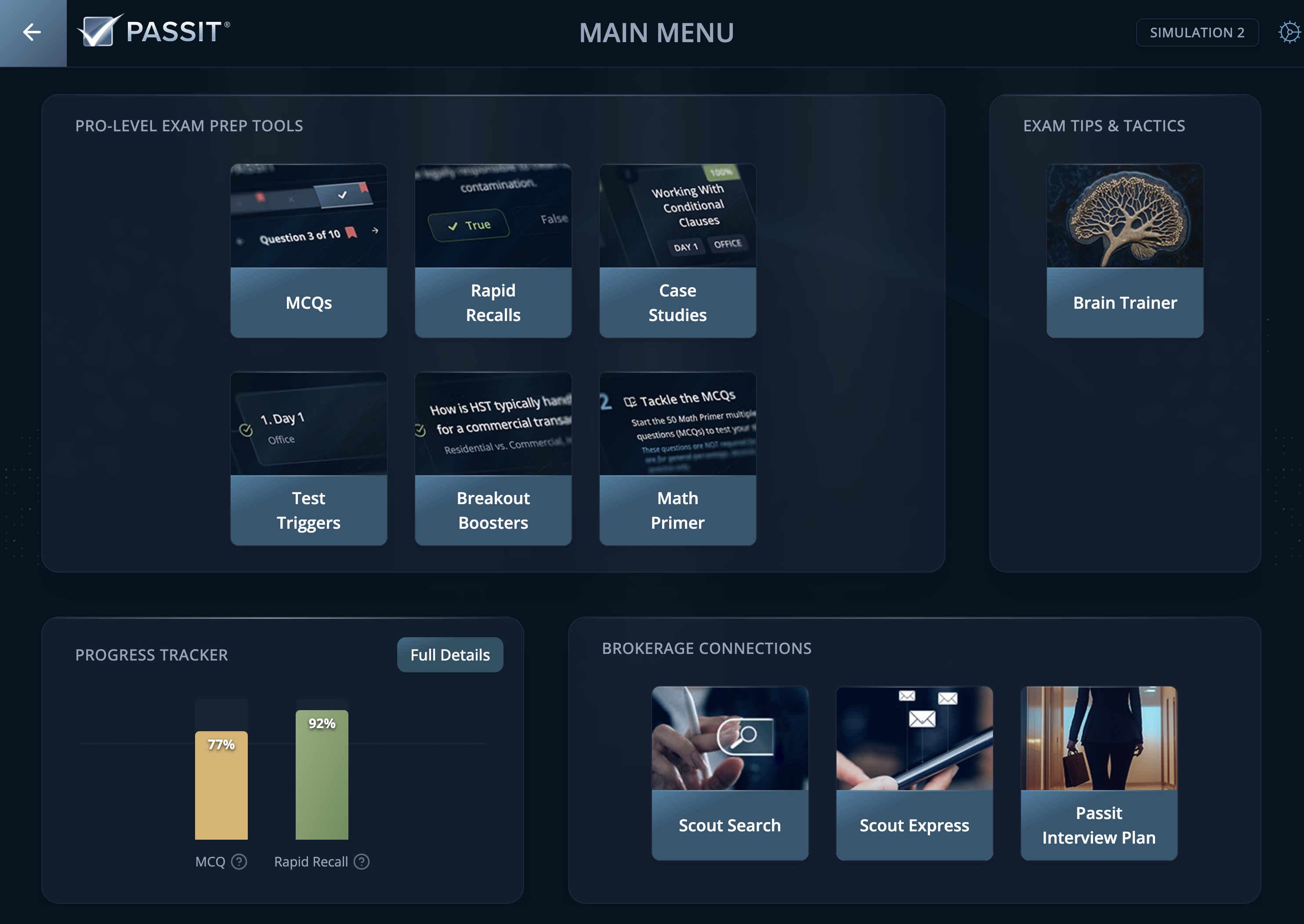 Passit for Simulation 2: Main Menu Snapshot