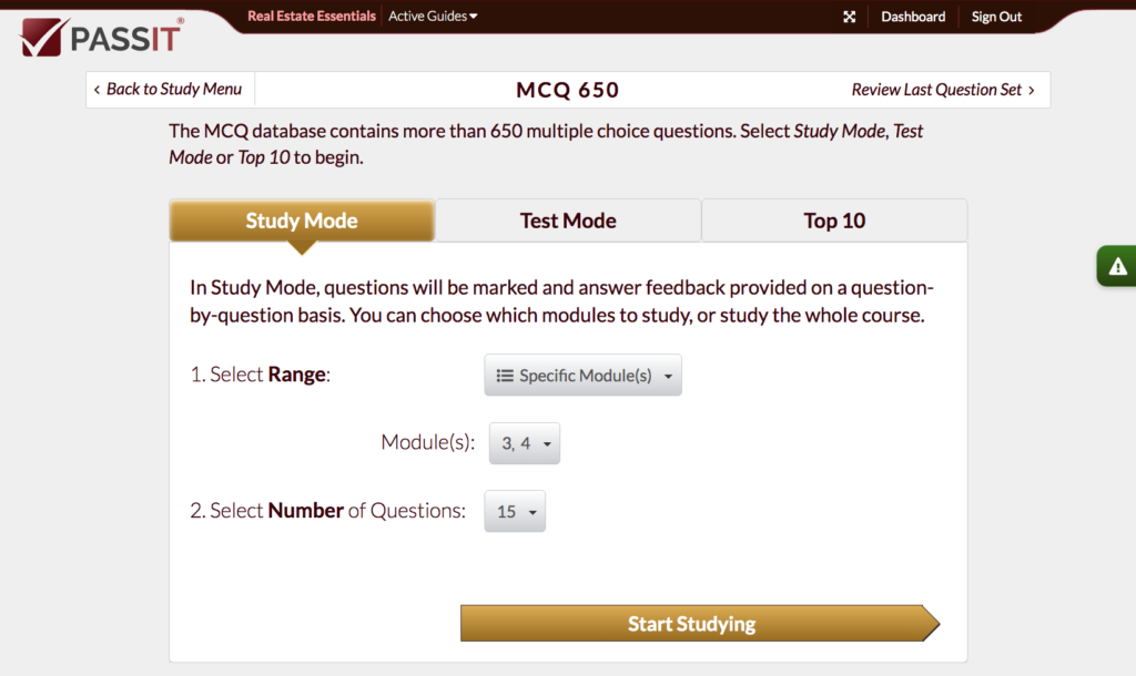 Humber Course 1 Practice Question Menu Options