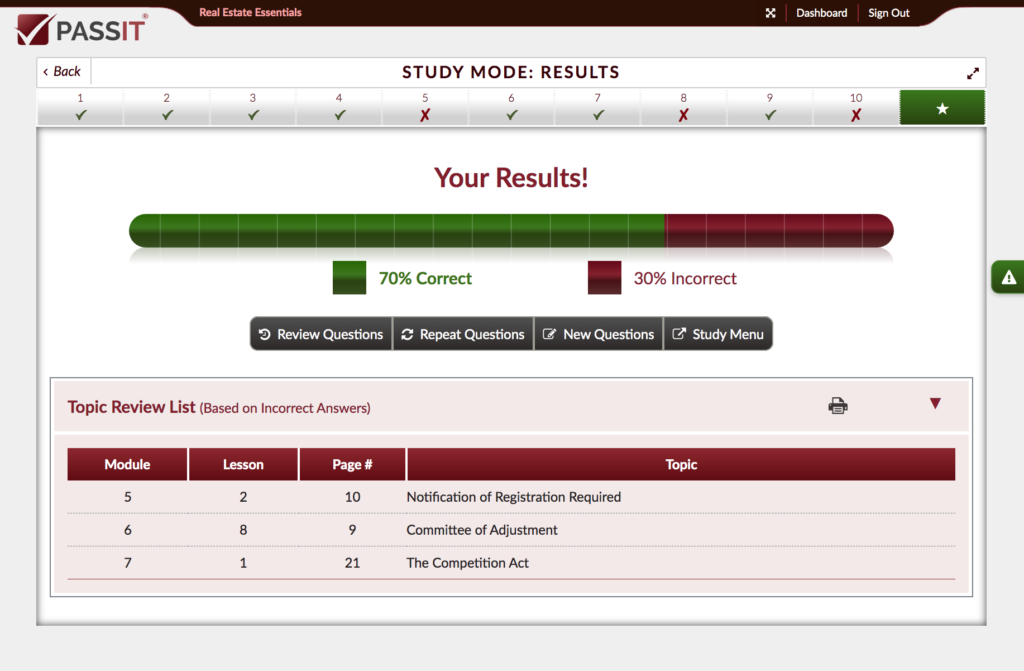 Practice Exam Results Tracking and Specific Humber Course Location References - Passit Sample Snapshot